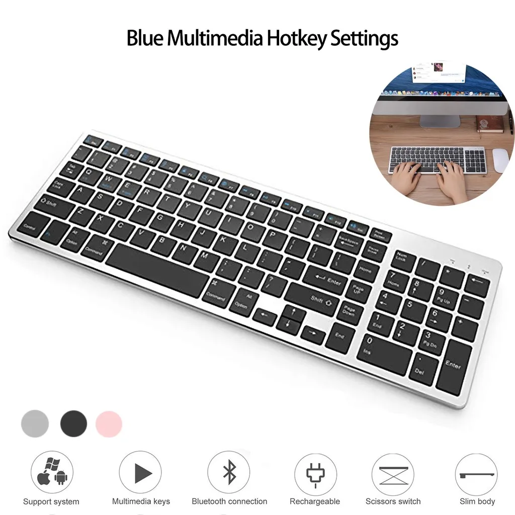 Bluetooth клавиатура, перезаряжаемая портативная BT беспроводная клавиатура с номером