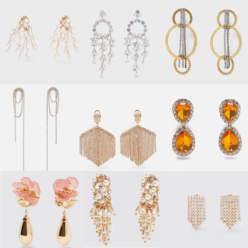 

FASHIONSNOOPS Boho za Simulated Pearl Dangle Drop Earrings For Women Hanging Statement Crystal Earrings Jewelry