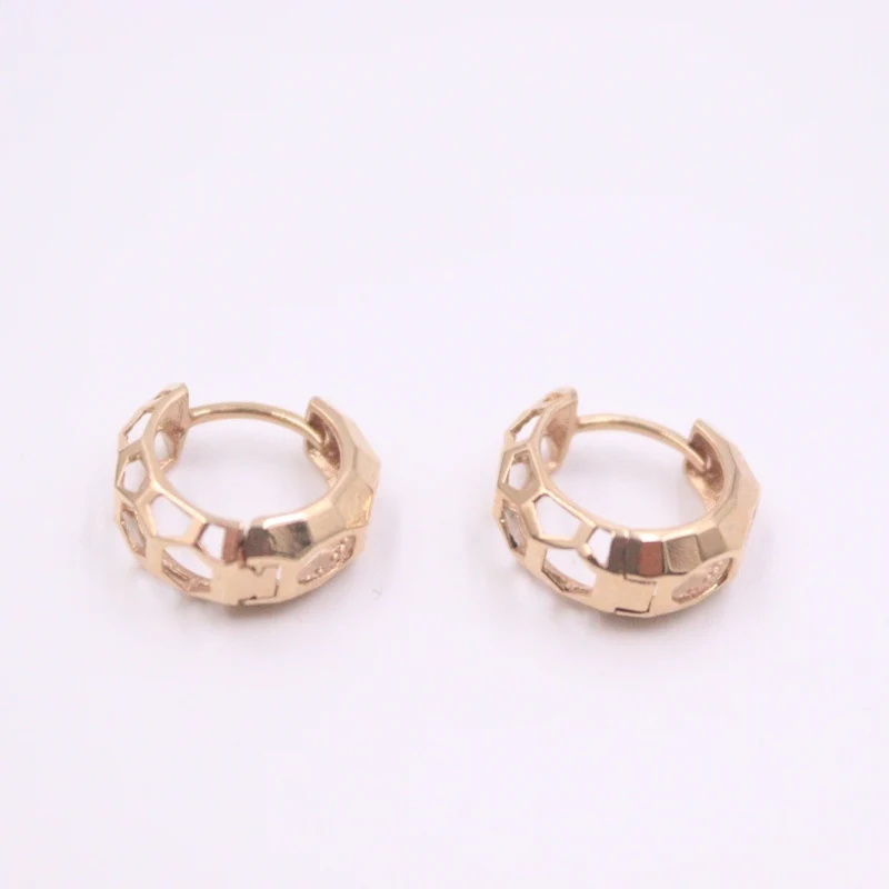 

New Solid Pure 18Kt Rose Gold Earrings Women Hollow Round Hoop Earrings 1.6-1.8g 12x5mm