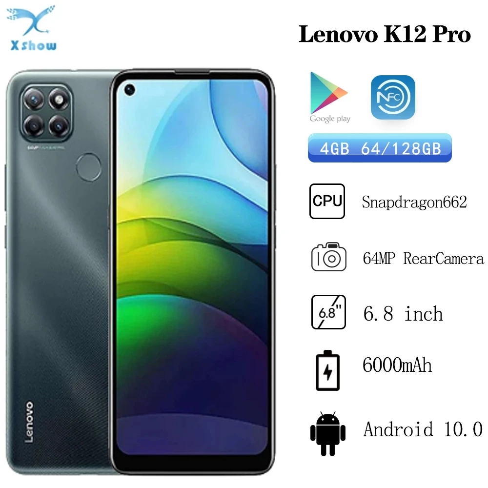 Lenovo Lemon K12 Pro Smartphone 6.8 Inch 4GB RAM 64GB ROM Android 10 Snapdragon 662 Octa Core 6000mAh 64MP Camera  Cellphones best rated android cell phones