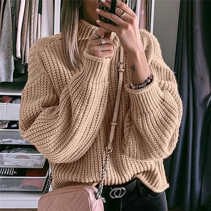 Turtleneck Women Sweater Autumn Winter Long Sleeve Jumper 2019 Knitted Loose Fashion Pullover Femme truien dames roupas feminina | Женская