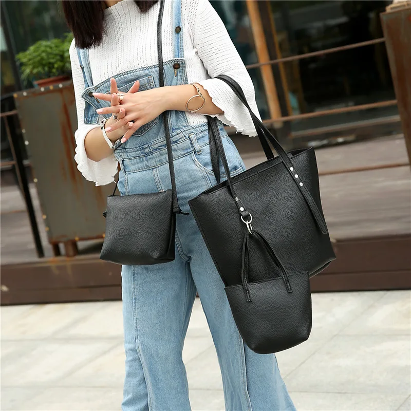 

2017 New Style Embossed Leather Three-piece Set Different Size Bags Fashion Single-shoulder Bag for Women Handbag Women's Large