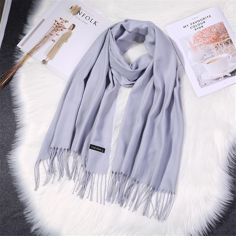 Girita Women's Scarves Autumn Winter Soft Cashmere New Solid Color Wraps Thin Long Scarf with Tassel Casual Lady Female Shawl