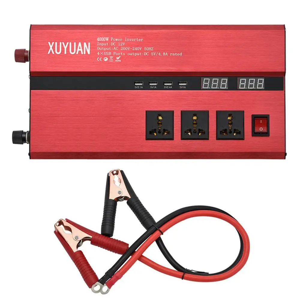4000 Вт двойной светодиодный автомобильный преобразователь питания diaplay, адаптер зарядного устройства, Модифицированная синусоида с 4 usb-портами и 3 разъемами