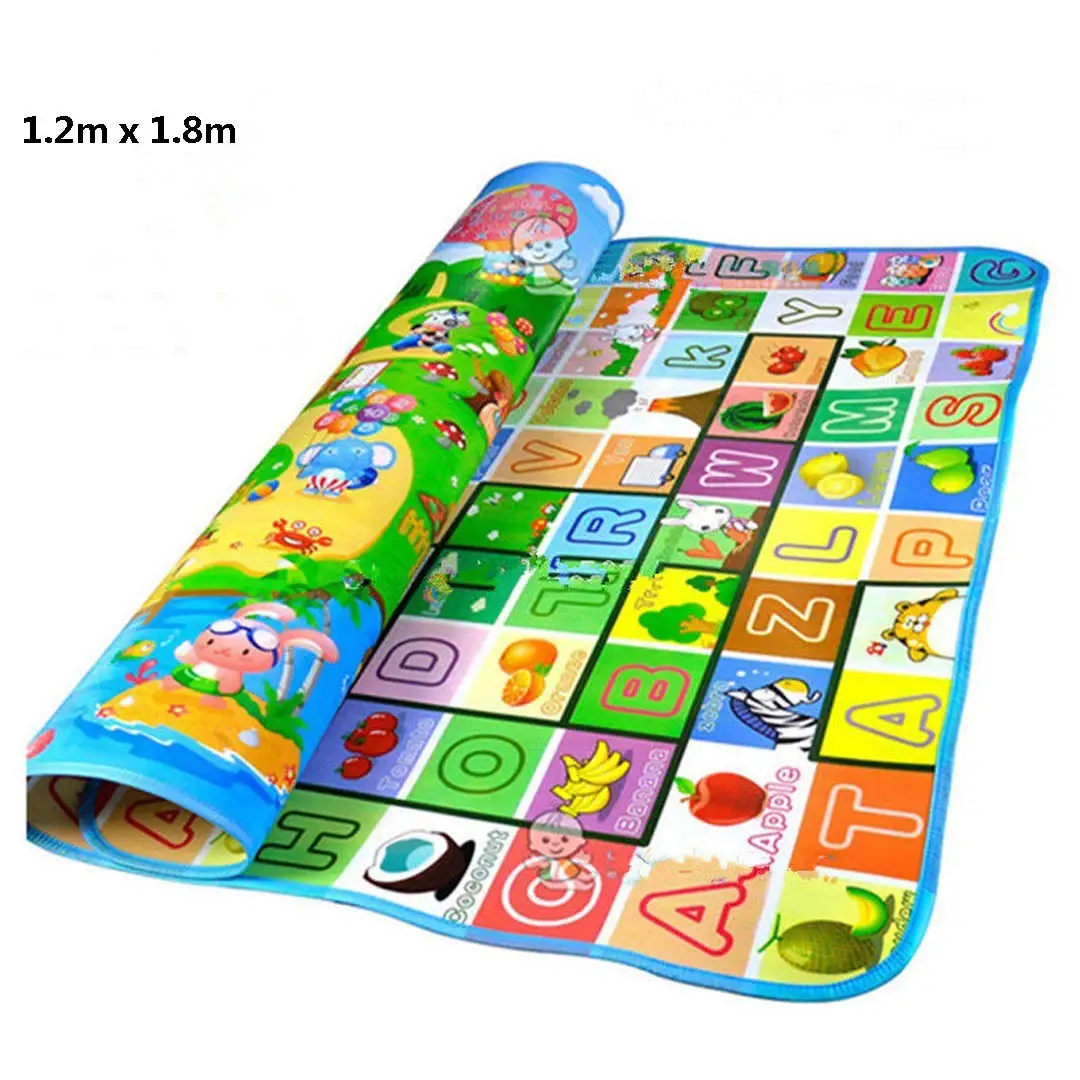 Alfombra de juego para gatear para bebé, tapete para escalar con letras de fruta de doble cara y juguetes de granja feliz