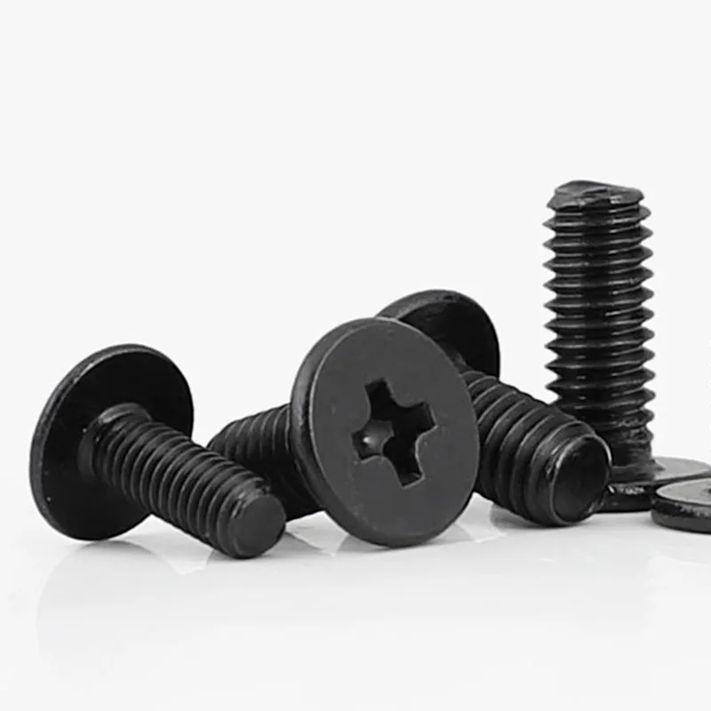 10pcs/lot CM M1.6 M2 M2.5 M3 M4 Black Carbon Steel Cross Phillips Ultra Thin Flat Wafer Head Screw Bolt Laptop