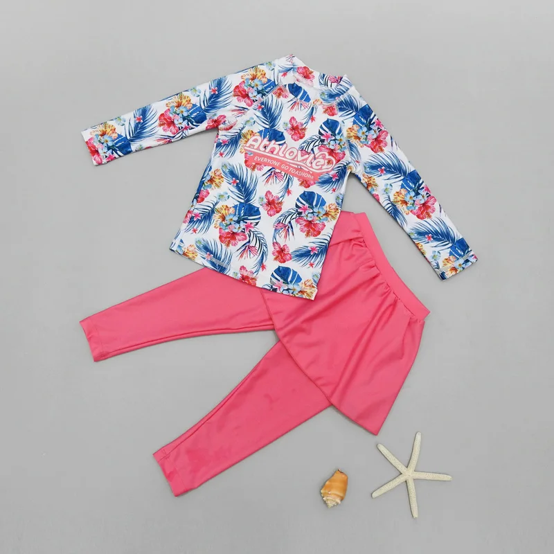 Korean girls' sun proof quick drying swimsuit children's swimsuit long sleeve pants skirt split girls swimsuit,children swimsuit