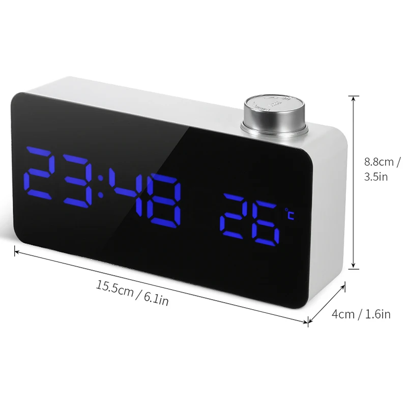 New Digital Led Mirror Alarm Clock Usb Table Clock 12H/24H Display Alarm With Rotating Knob Adjustable Led Luminance Snooze Func