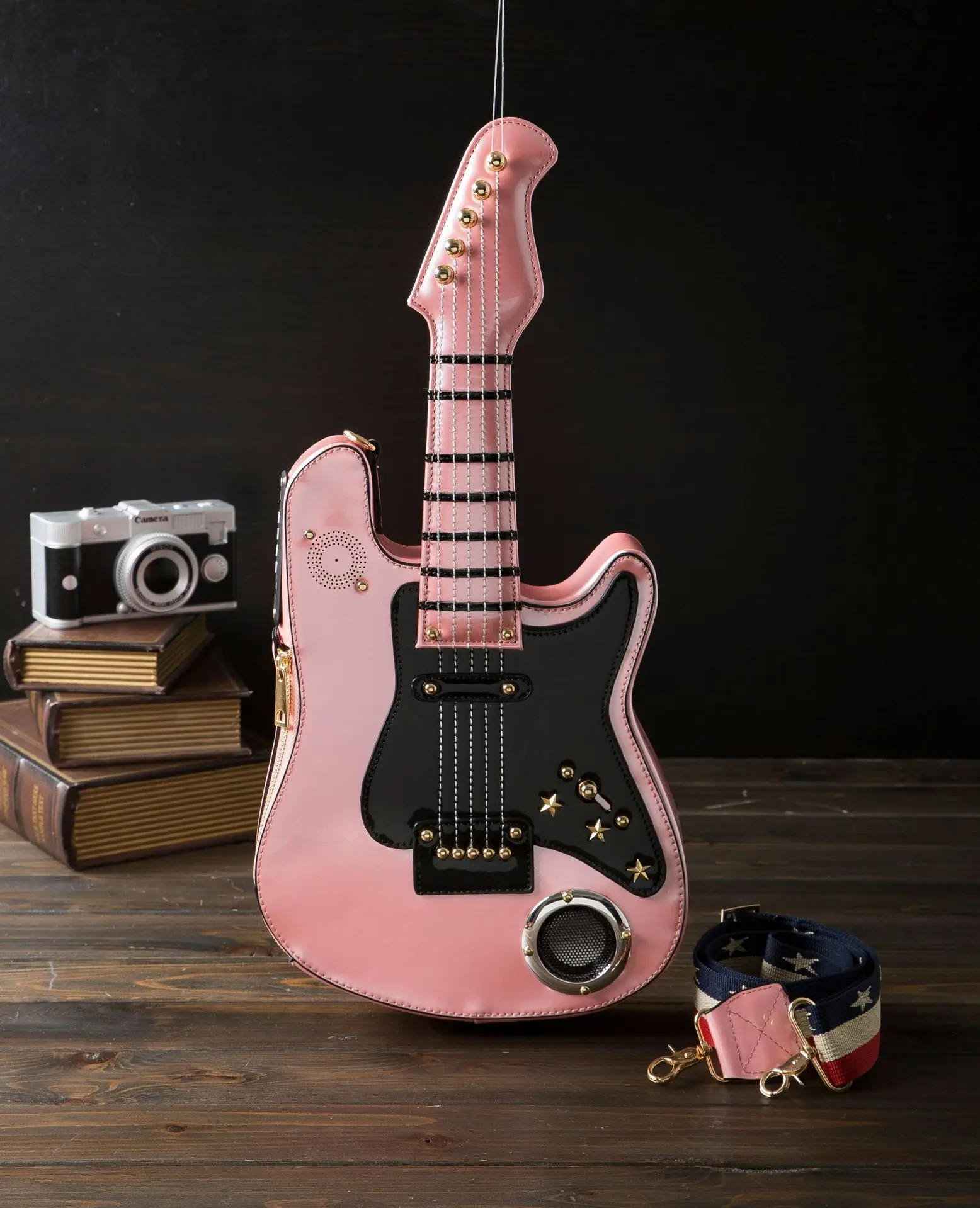 Pink black Женские сумки ПУ женская сумка Персонализированная упаковка для гитары батарея может воспроизводить музыку - Цвет: Pink black