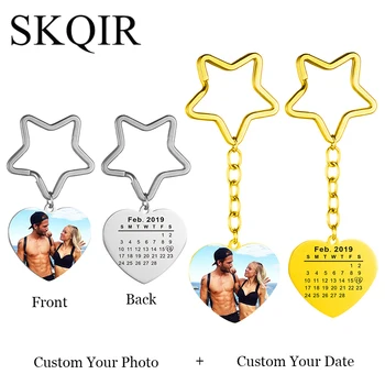 

Custom Color Photo Calendar Heart Keychain Personalized Date Key Chains Star Circle Keyring Trinket Women Fashion Jewelry Gift