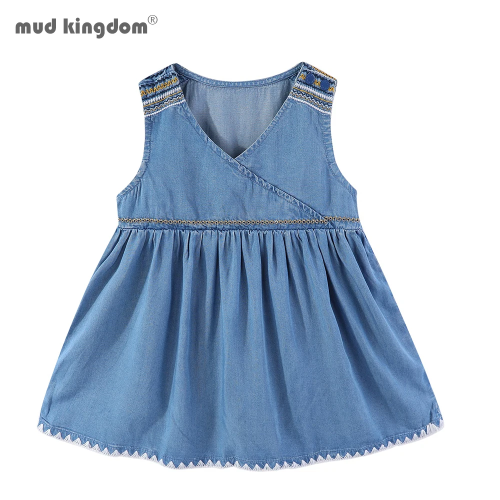 

Mudkingdom Little Girls Denim Dress Summer Vintage Embroidery Sleeveless Dress for Toddler