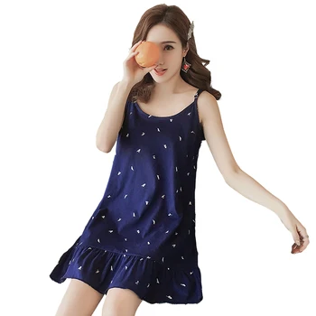 

Summer Women Cotton Cartoon Short Nightgown Sleep Lounge Dress Sleepwear Sleeveless Home Clothes Nightwear M/L/XL/XXL AD087