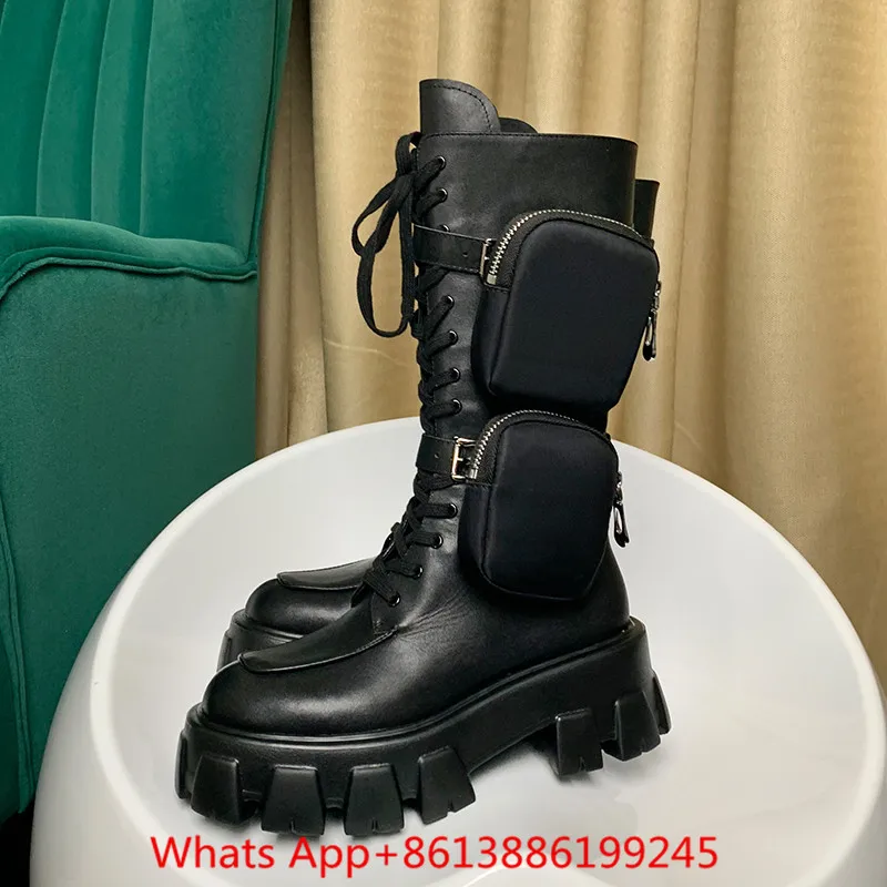 Botas militares de bolsillo negro para Mujer, Botas de combate con bolsa  con cordones, zapatos de plataforma de cuero, Botines de invierno -  AliExpress Calzado