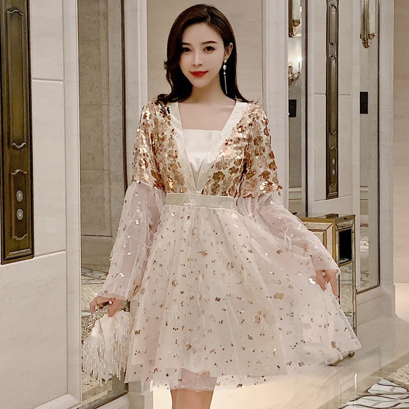 

2020 New Style Immortal Skirt Scheming Sequin Tassels Feather Dress Dress Women's Autumn And Winter lace dress