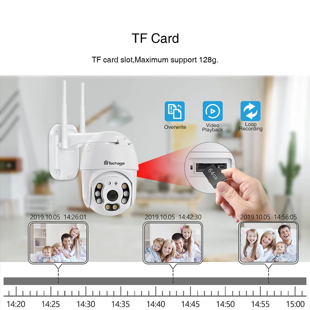 Techage 1080P HD H.265 Водонепроницаемая WiFi камера с оповещением о движении двойная