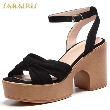 

Brand New Square High Heels Dropship Platform Kid Suede Leather Summer Shoes Woman Sandals
