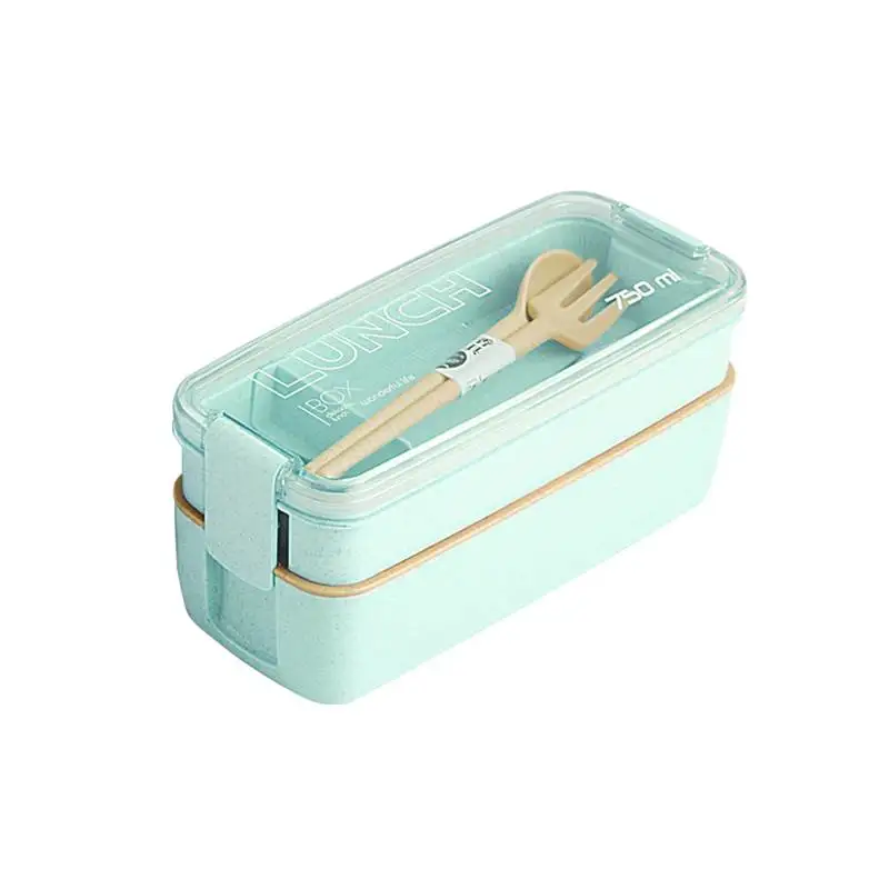 750 мл здоровый материал 2 слоя Ланч-бокс Пшеничная солома Bento коробки микроволновая посуда контейнер для хранения еды ланчбокс для детей - Цвет: A