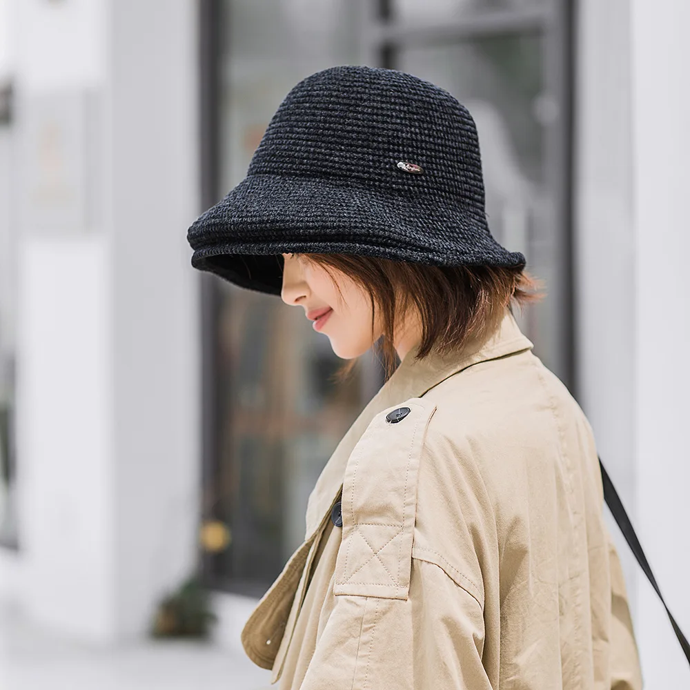 women autumn winter harajuku knit bucket hats for men hat Japanese Style outdoor fishing hat cap