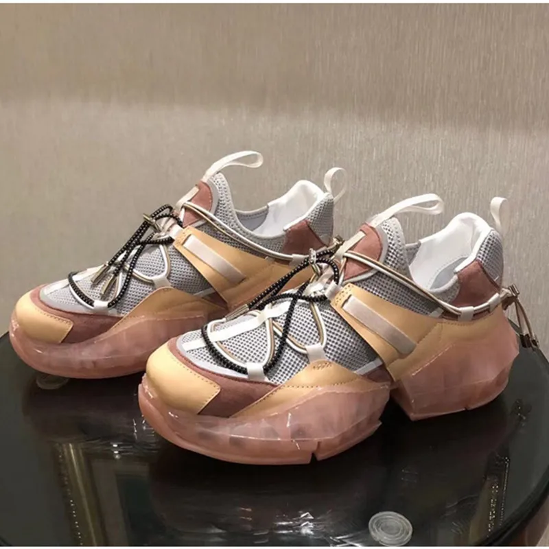 Transparent Platform Sneakers Breathable Mesh Women Shoes New Lace-up Dad Shoes Trainers Shoes Casual Vulcanize Shoes Woman - Цвет: as shown