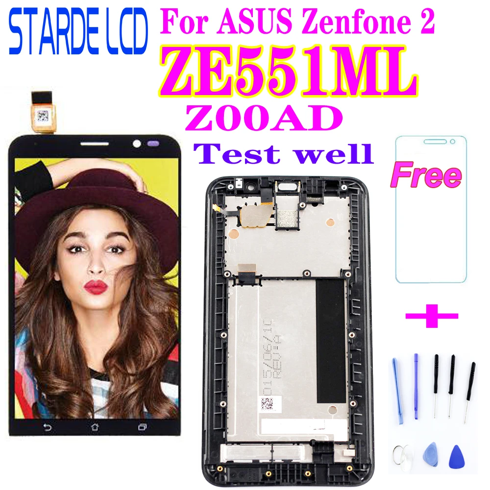 Продажа 5,5 Оригинальный ЖК дисплей для ASUS Zenfone 2 ZE551ML ЖК дисплей сенсорный экран дигитайзер с рамкой для ASUS Zenfone 2 ZE551ML Z00AD font b lcd b font