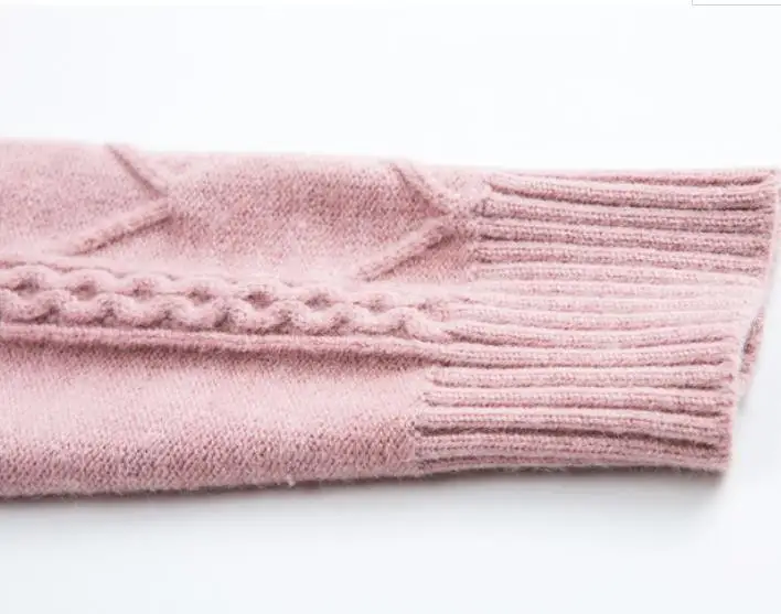 Soft Cozy Cashmere Cotton Blend Embossing Pullover Sweater Autumn Winter Women Clothes Basic Jumper Pull Femme Pink Sweater