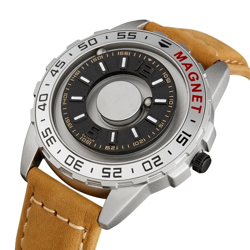 Новые часы eutour мужские инновационные магнитный шарик шоу кварцевые мужские часы из натуральной кожи холщовый стальной ремешок часы Relogio Masculino