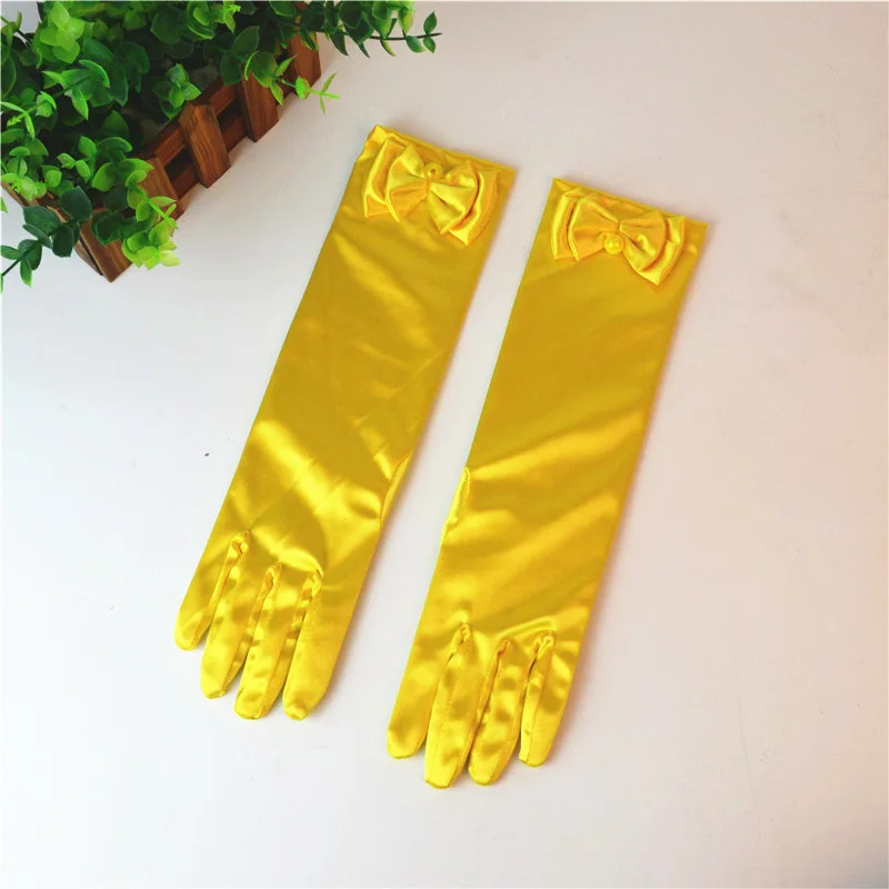 Yellow Новинка, женские атласные перчатки для девочек, Короткие наручные перчатки, готический костюм в стиле панк-рок, модные вечерние желтые перчатки на весь палец, ST265 - Цвет: Yellow