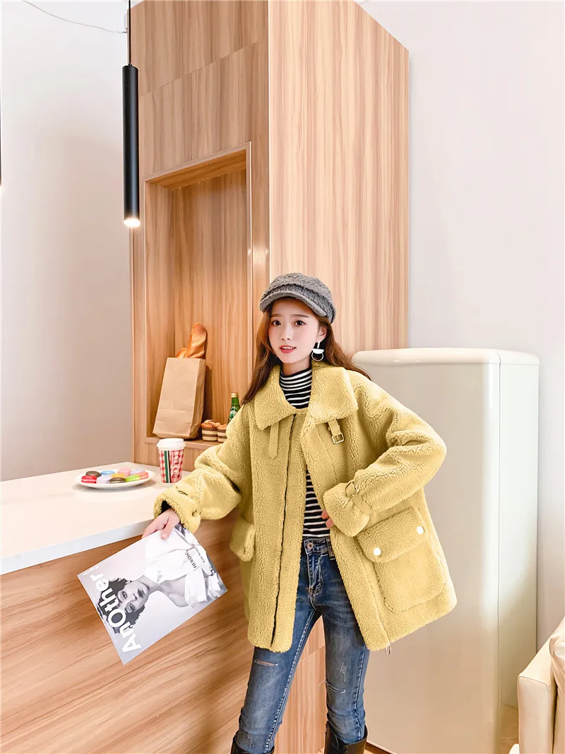 Женское шерстяное зимнее пальто manteau femme chaud модное женское Верхнее пальто с длинными рукавами, теплое пальто с отворотом и карманом на молнии в Корейском стиле