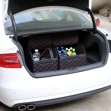 حقيبة تخزين صندوق السيارة ، حقيبة أدوات القمامة من جلد البولي يوريثان ، قابلة للطي ، ملحقات السيارة