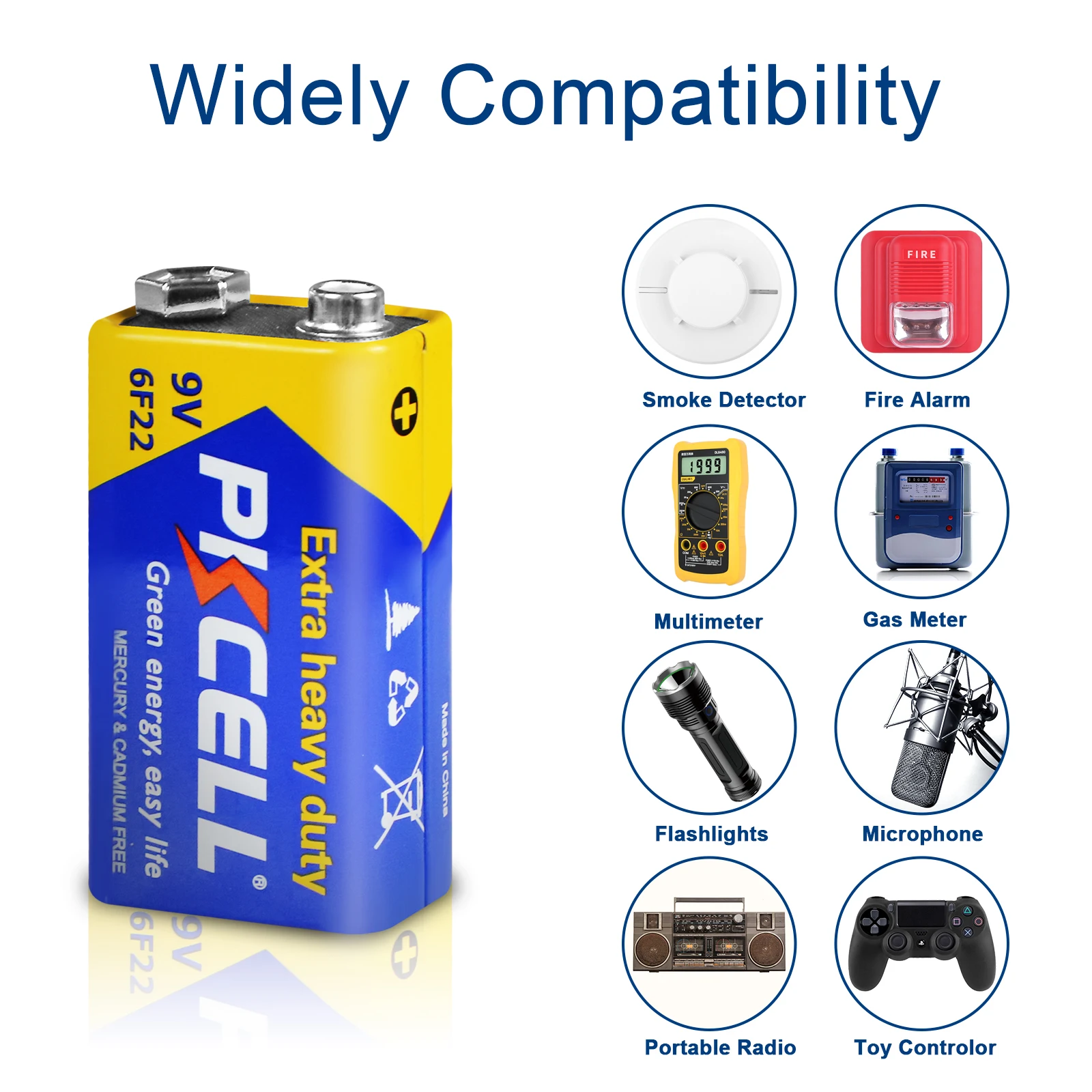 PKCELL 10Pcs 9V 6F22 Alkaline battery disposable battery super heavy duty dry batteries for infrared thermometer pinpointer metal detector