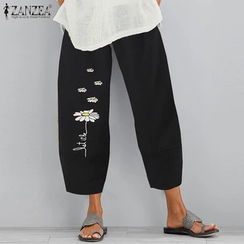 

Women's Cotton Trousers ZANZEA 2020 Stylish Printed Harem Pants Floral Elastic Waist Long Pantalon Palazzo Turnip Plus Size 5XL