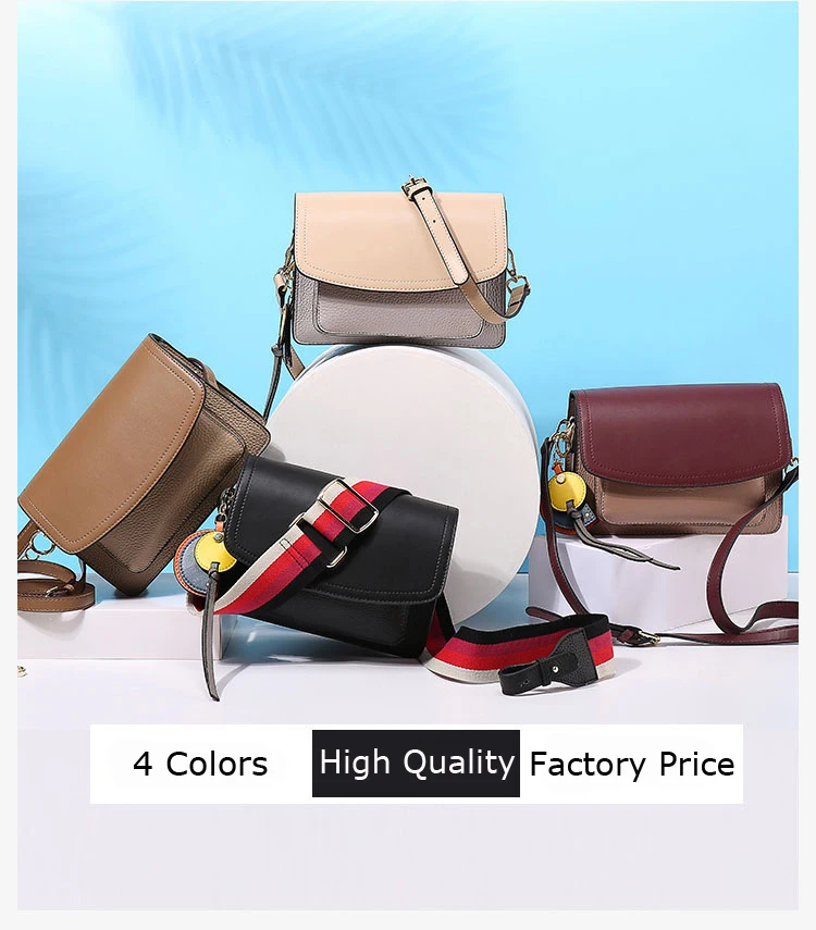 Fashion Retro Wide Straps Genuine Leather Shoulder Bag for Women Small Square Flap Bag Female Crossbody Bag Exquisite All-match