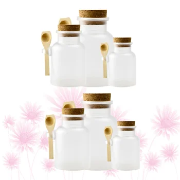 

6Pcs ABS Dull Polish Bath Salt Storage Bottle Plastic Bottle Subpackaging Bottle with Cork Cover and Wooden Spoon (100ml,200ml,3