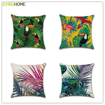 

GYK145 Tropical plants Green Leaves Pillowcase (No Filling) Linen Cushion For Sofa Home 1 Set 45cm X 45CM Decor Throw Pillow
