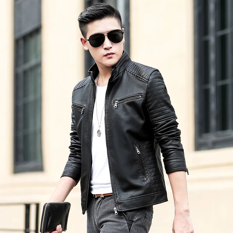 Men Leather Jackets Crocodile brand Coat Casual Biker Zipper Jackets Male Slim Fit Motorcycle Leather Jackets