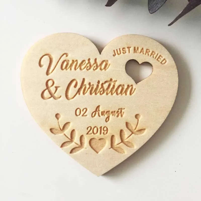 Save The Date Wooden Personalized Magnetic Wedding Hearts Laser Engraved 10PCS 