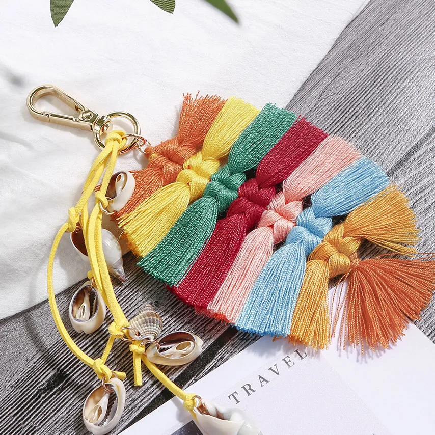 Цветной брелок сумка аксессуары кисточкой брелок для ключей Pompom декоративная сумочка брелок для ключей Boho висячие украшения для женщин девочек