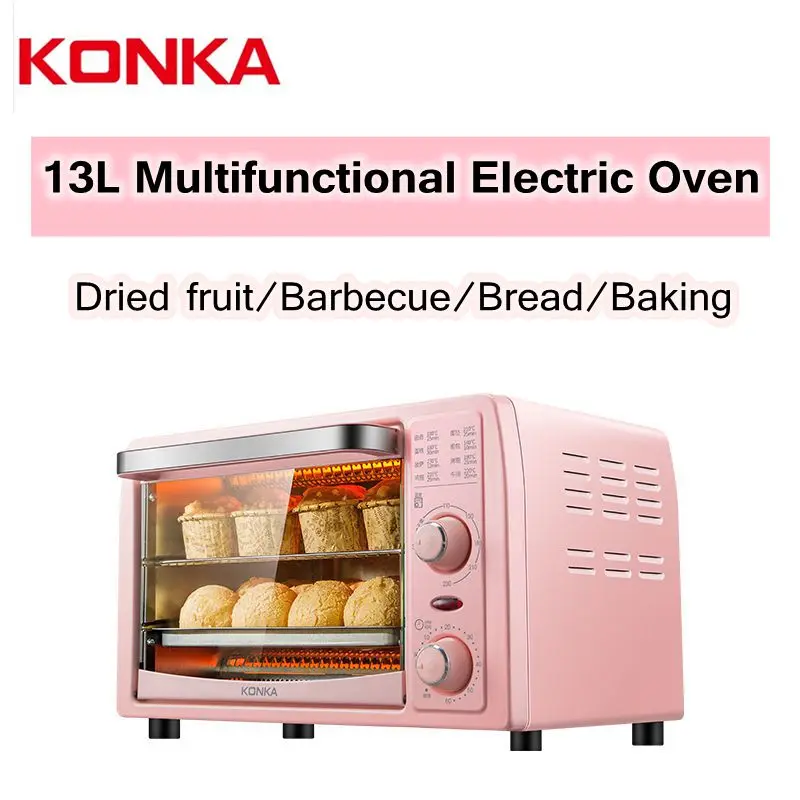 KONKA-horno eléctrico de 13L para el hogar, minihorno multifuncional para freír y hornear, máquina para hacer Pizza, barbacoa, horno tostador de frutas