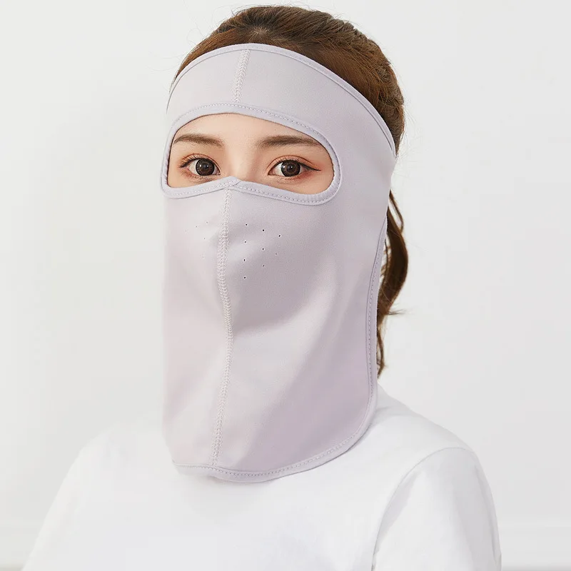 gray Women Thin Breathable Ice Silk Sunscreen Long Neck Full Face Mask Summer UV Protection Cycling Outdoor Beach Earloop Respirator - Цвет: gray