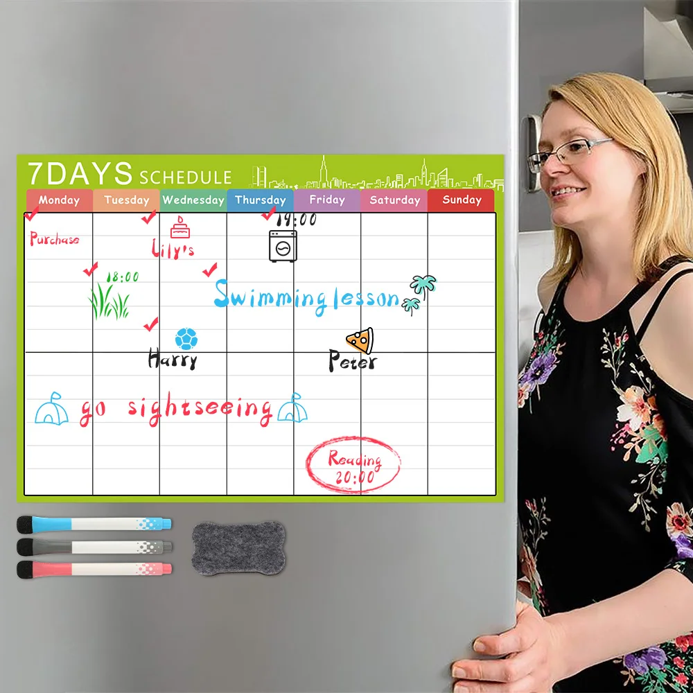 Перезаписываемая ежемесячная неделя, расписание на холодильник, Магнитная мягкая доска, Еженедельный план, доска, семейная офисная записная памятка