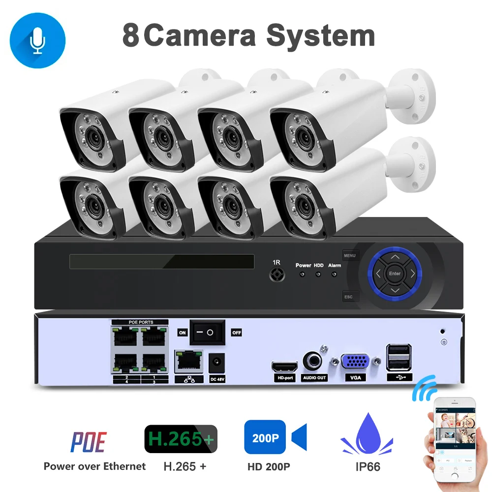 

2MP 4K/1080P POE Video IR Security Surveillance System Home With 8CH Waterproof Camera EU Plug/US Plug/UK Plug/AU Plug