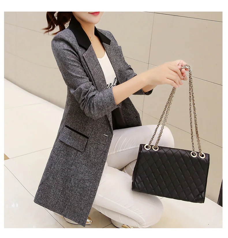 Dingaozlz Office lady Women Blazers Long style Suit Jacket Korean Fashion clothing Stitching Pocket Plus size outerwear coat