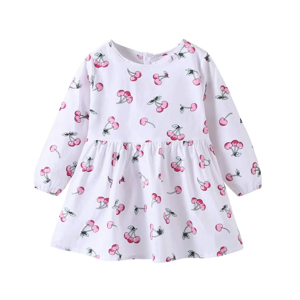 

Fashion Kids Children's Dress Toddler Kid Baby Girl Long Sleeve Cartoon Fruit Printed Princess Dress Clothes vestido A1