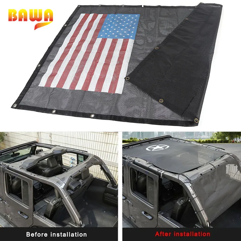 BAWA солнцезащитный козырек на крышу, сетка, защита от ультрафиолета для Jeep Wrangler JL, покрытие автомобиля, сетчатые аксессуары для Jeep Wrangler jl