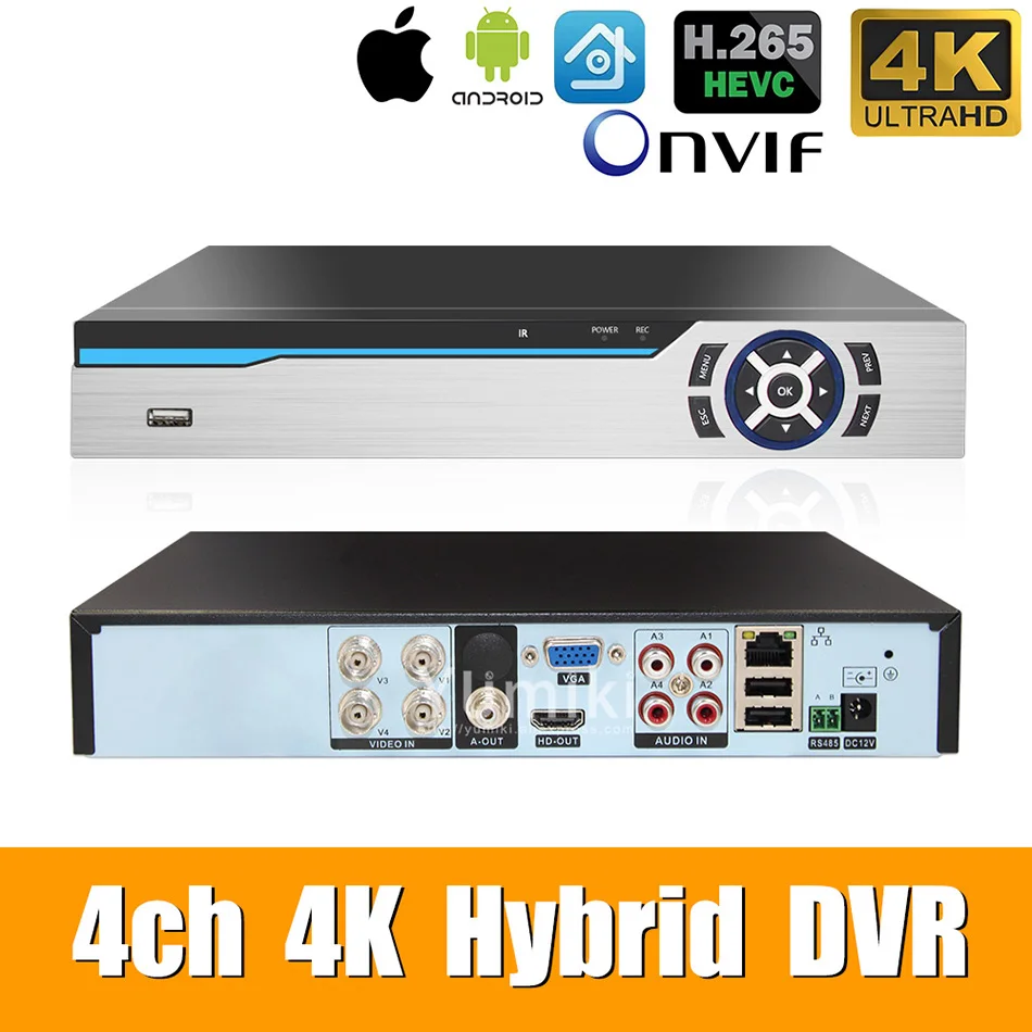 H.265+/H.264 4ch AHD DVR 4K CCTV 8Ch 4 K/5MP гибридные рекордеры для систем видеонаблюдения камера Onvif Coxial control P2P XVI/AHD/TVI/CVI/CVBS/IP