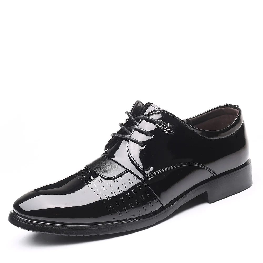 Black dress shoes ROXDIA/брендовые Модные мужские официальные модельные туфли из лакированной кожи новые осенние мужские оксфорды на плоской подошве в деловом стиле, большие размеры 39-48, RXM136 - Цвет: Black dress shoes
