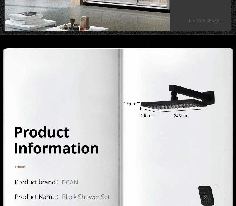 Black Button Shower Set Thermostatic Shower Set In-Wall Brass Touch 6 x 10 inch Faucet Shower System (7)