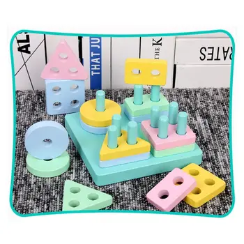 

Childrens Toddler Game Wooden Geometric Stacker Shape Sorter Column Puzzle Build 72XC