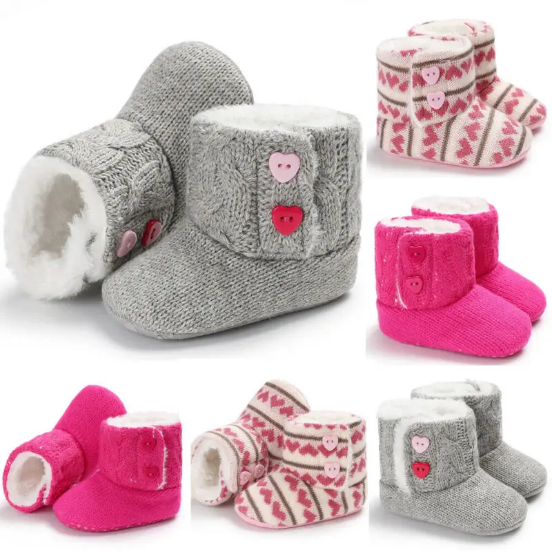 Newborn Baby Toddler Boy Girl Snow Boots Winter Warm Yarn Fur Crib Shoes Prewalker Infant Pink Gray Red