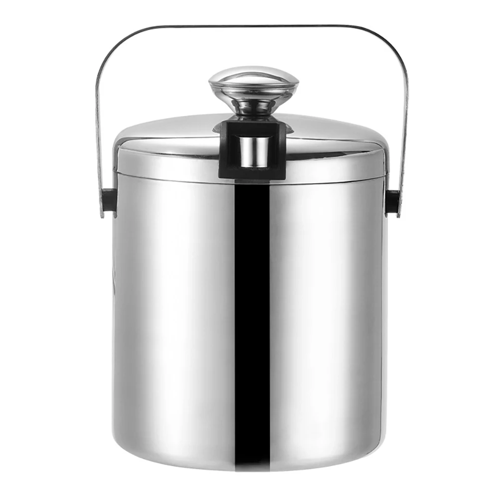 1.3L Ice Bucket with Lid and Strainer Stainless Steel Ice Bucket Double